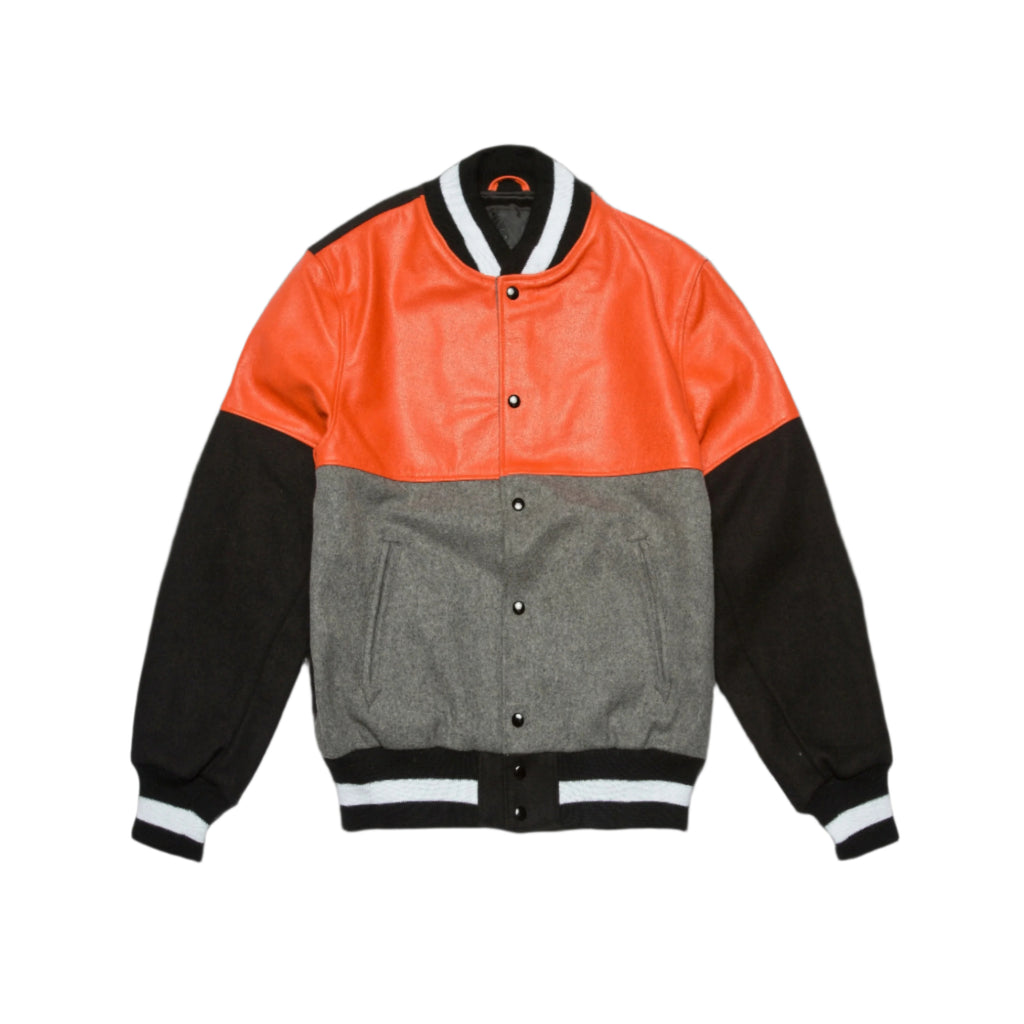 BLACK SCALE X GOLDEN BEAR VARSITY JACKET BLACK/ORANGE/GREY