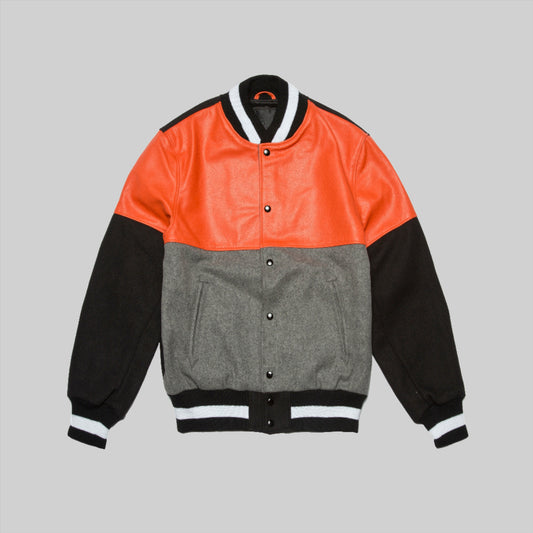 BLACK SCALE X GOLDEN BEAR VARSITY JACKET BLACK/ORANGE/GREY