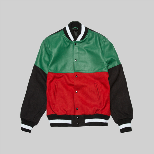 BLACK SCALE X GOLDEN BEAR VARSITY JACKET BLACK/GREEN/RED