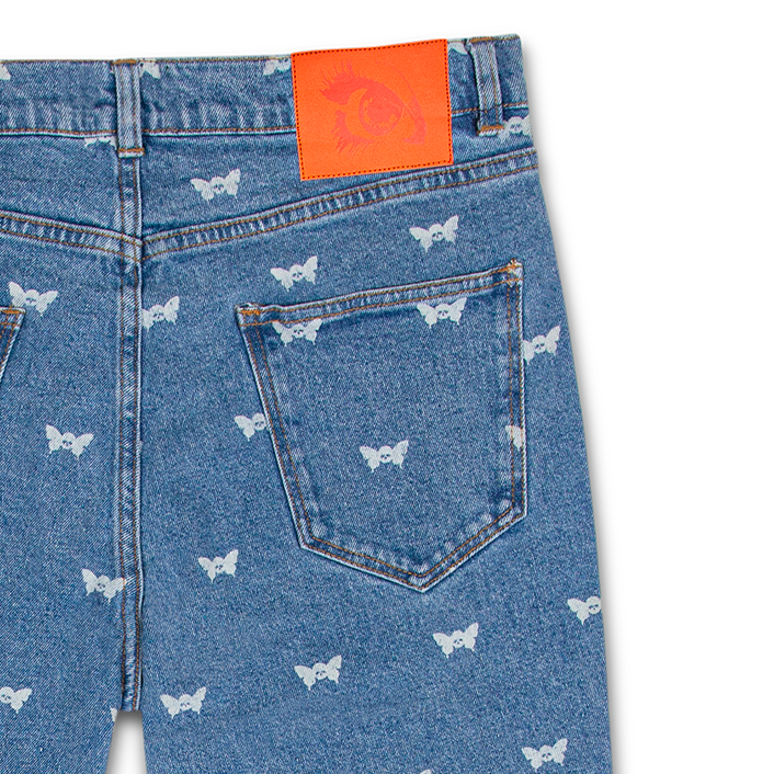 SKULL BUTTERFLY DENIM PANT BLUE