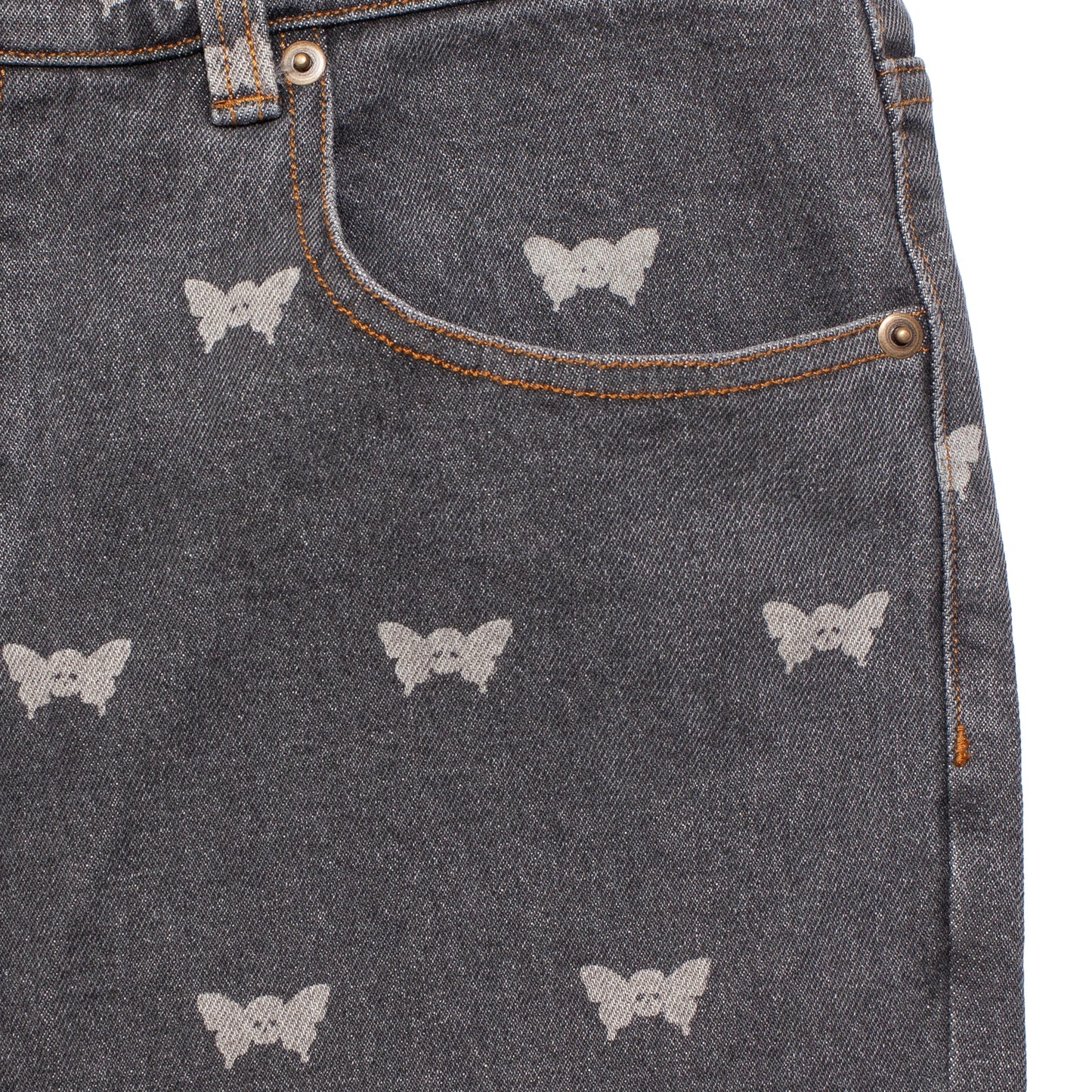 SKULL BUTTERFLY DENIM PANT BLACK