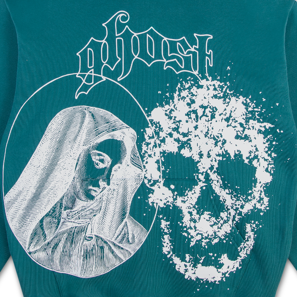 HOLY GHOST HOODED SWEATSHIRT BLUE SAGE